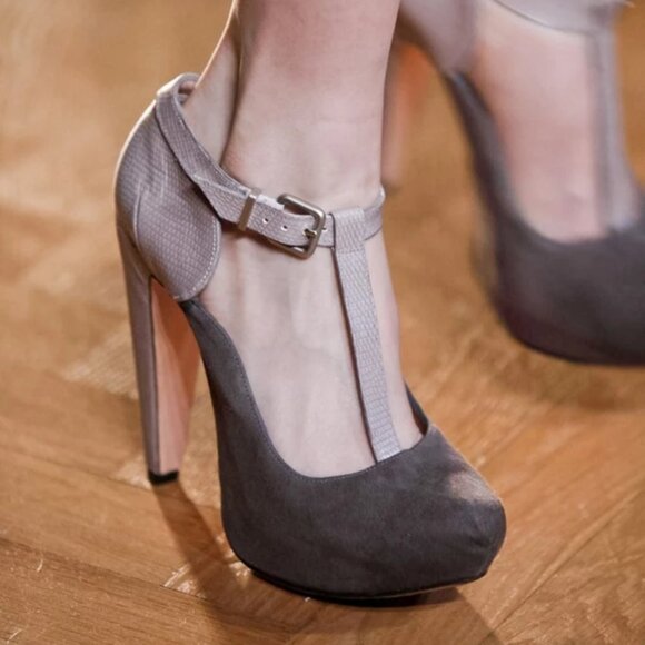 Roland Mouret runway 2012 gray platform heels 39.5 snakeskin and suede leather - Picture 12 of 12